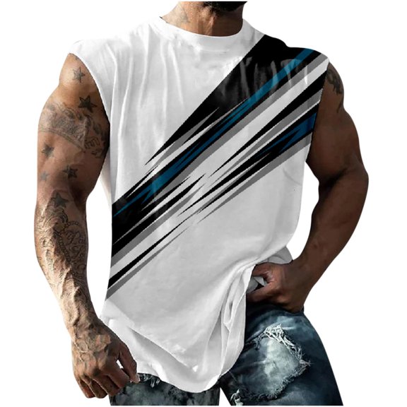 Tank Tops Men 3D Digital Print Crew Neck Sleeveless T-Shirts Relaxed Fit Summer Vacation Pull-On Tee Shirts Big and Tall