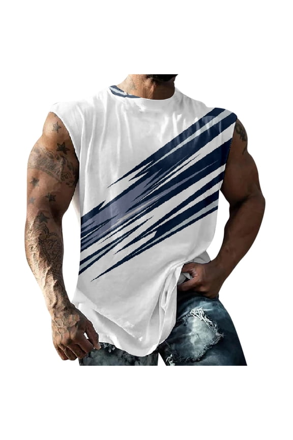 Tank Tops Men 3D Digital Print Crew Neck Sleeveless T-Shirts Relaxed Fit Summer Vacation Pull-On Tee Shirts Big and Tall