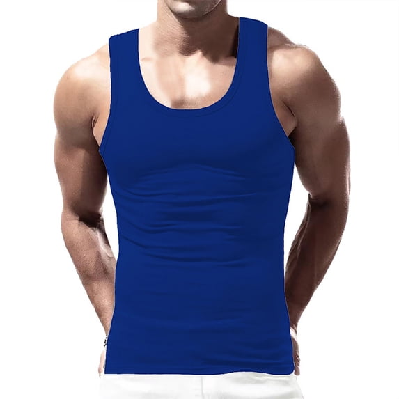 Tank Tops Men, Awwp Casual Fashion Solid Color Tight Sports Sleeveless Shirts for Men Blue XXL