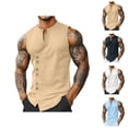 thumbnail image 1 of Tank Tops Men Cotton Linen Lightweight Breathable Button Down V Neck Sleeveless Shirt Vacation Beach Tank Shirt, 1 of 4