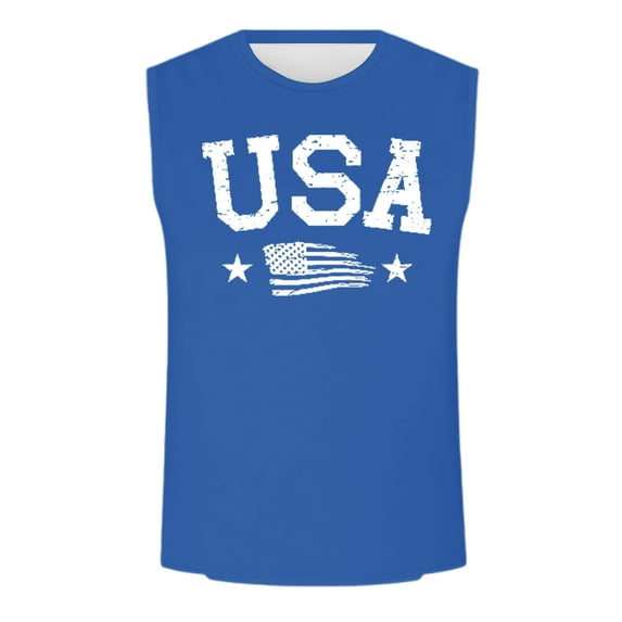 Tank Tops Men Crewneck Sleeveless Graphic T Shirts Summer Casual Loose Athletic Beach Muscle Lightweight Vest Blue XL