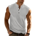 thumbnail image 1 of Tank Tops Men Fashion Sleeveless Slim Fit Henley Shirt Lightweight Workout Gym Men's Tank Tops Casual Basic Summer Beach Tops with Button Gray L, 1 of 3