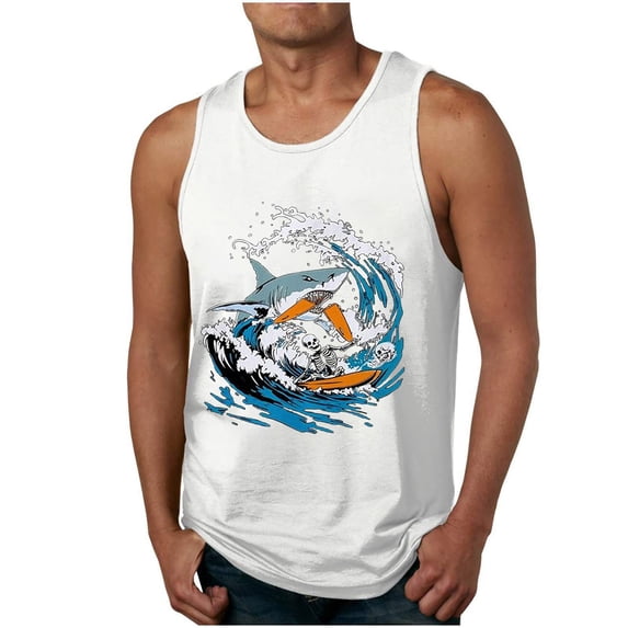 Tank Tops Men Funny Graphic Sleeveless Crewneck T Shirts Casual Beach Summer Gym Muscle Breathable Vests White XXXL