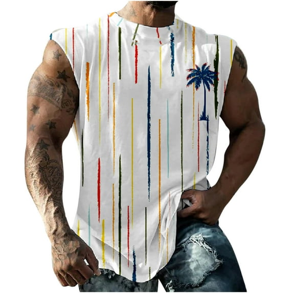 Tank Tops Men Graphic Vintage,Funny Print Graphic Tee Shirts Mens Summer Casual Loose Sleeveless Crew Neck Tank Tops Hawaiian Beach Vest Shirts