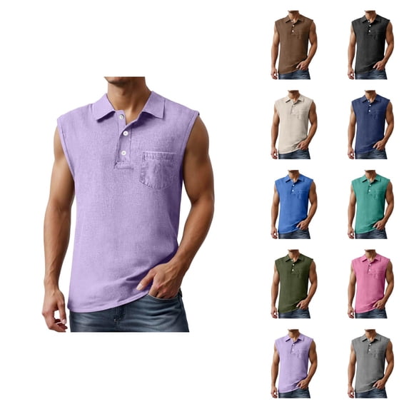 Tank Tops Men Lightweight Breathable Collared Sleeveless Polo Shirt Summer Casual Vacation Beach Outfits