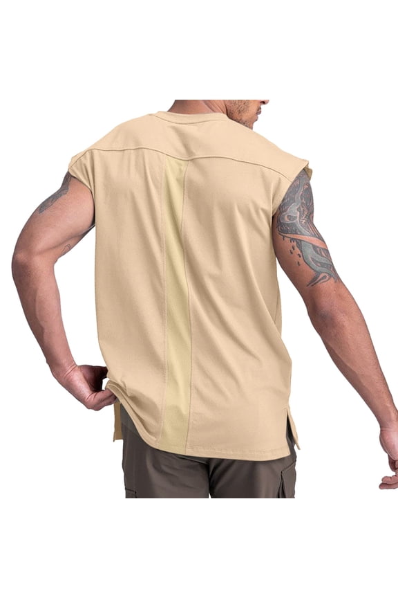 Tank Tops Men,Male Fitness Tank Top Trendy Loose Size Sleeveless T Shirt Men's Cotton Sports Bottom,Mens Tank Top,Men's Tank Tops(Color:Khaki,Size:2XL)