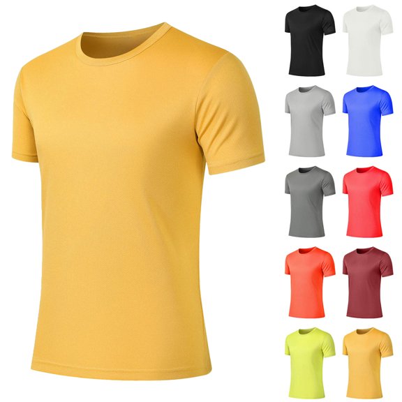 Tank Tops Men Men Casual Fashion Solid Color Round Neck Running Exercise And Fitness Short Sleeve Yellow XXL