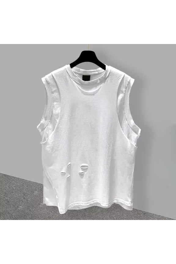 Tank Tops Men, Men's Cotton Tank Top Sleeveless Summer Ripped Design Workout Gym Muscle Shirt Trendy Casual Streetwear Tanks