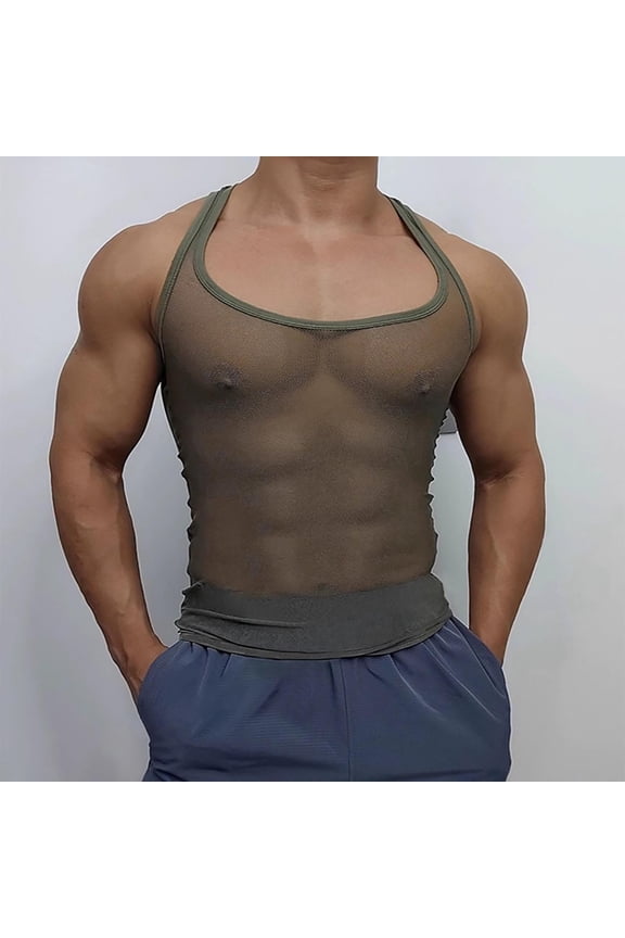 Tank Tops Men, Men's Mesh Sheer Rave Tank Tops Summer Undershirt Semi See Thru Fitted Gym Workout Muscle Vest