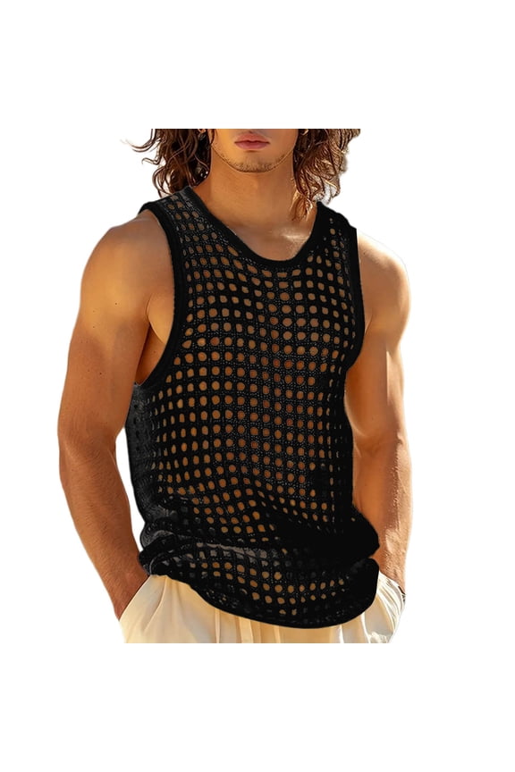 Tank Tops Men, Mens Knitted Crochet Tank Top Summer Hollow Sleeveless Tops Scoop Neck Loose Shirts