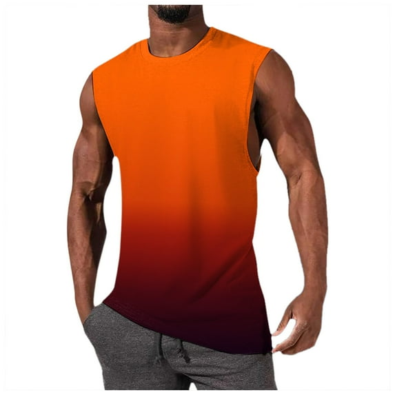 Tank Tops Men,Mens Summer Simple Fashion Gradient Top with Shoulder and Back Heart Sleeveless Top,Mens Tank Top(Color:Orange,Size:L)