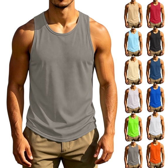 Tank Tops Men Moisture-Wicking Quick-Dry Sleeveless Tops Breathable Muscle Fit Gym Workout Running Shirt for Summer, L