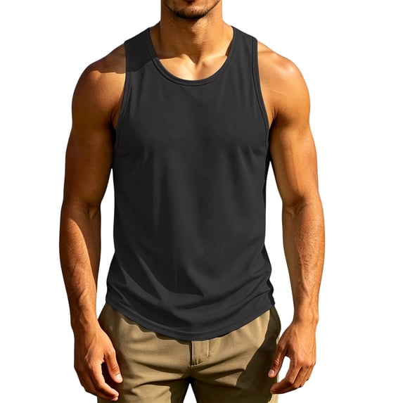 Tank Tops Men Moisture-Wicking Quick-Dry Sleeveless Tops Breathable Muscle Fit Gym Workout Running Shirt for Summer, L