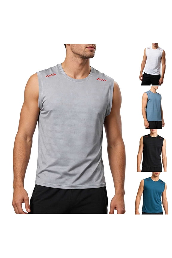 Tank Tops Men Pack Mens Tank Undershirts Man Solid-Color Casual Loose Sports Breathable Ice-Silk T-shirt Short Round-Neck Tank Top Blouses Blue XXXXXL