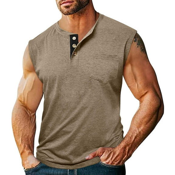 Tank Tops Men Qiggri Men Fashion Solid Color Versatile Pocket Button Sleeveless Round Neck Tank Muscle Tank Tops For Men
