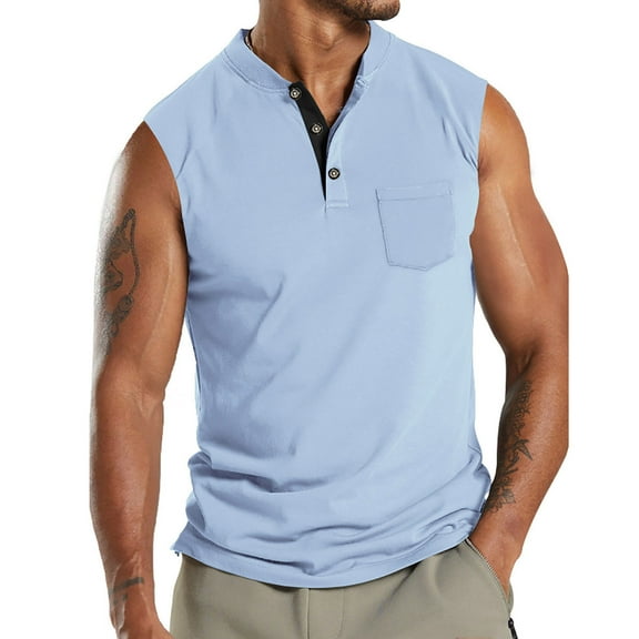 Tank Tops Men Qiggri Men Leisure Versatile Button Pocket Solid Color Thin Style Sleeveless T-shirt Sleeveless Shirts For Men