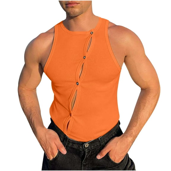 Tank Tops Men Qiggri Men's Tank Top Slim Sleeveless Button U-Neck Casual Top Gym Tank Tops For Men