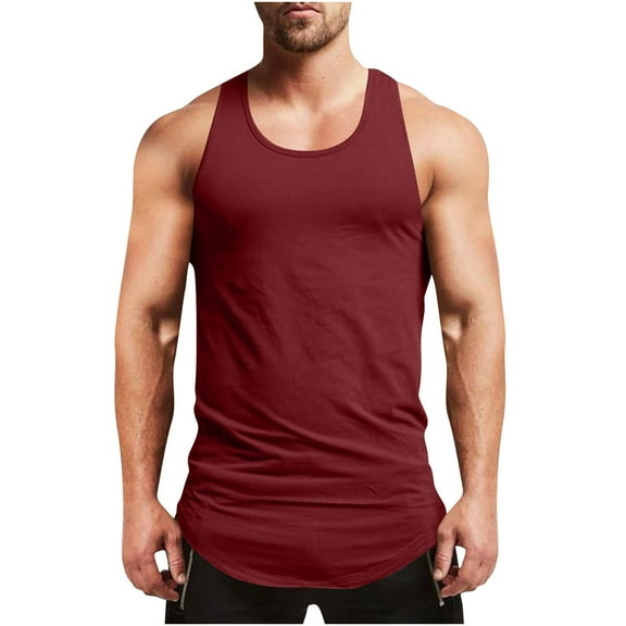 Tank Tops Men Qiggri Men's Vintage Solid Color Casual Fitness Sport Permeability Round Neck Tank Top