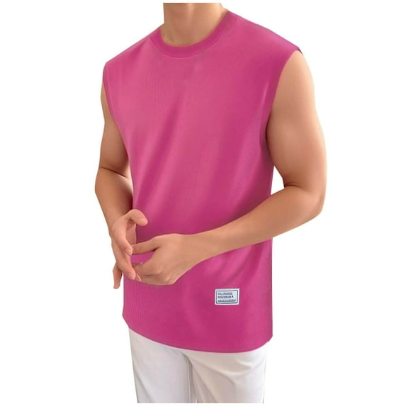 Tank Tops Men Qiggri Men's Vintage Solid Color Casual Fitness Sport Permeability Round Neck Tank Top
