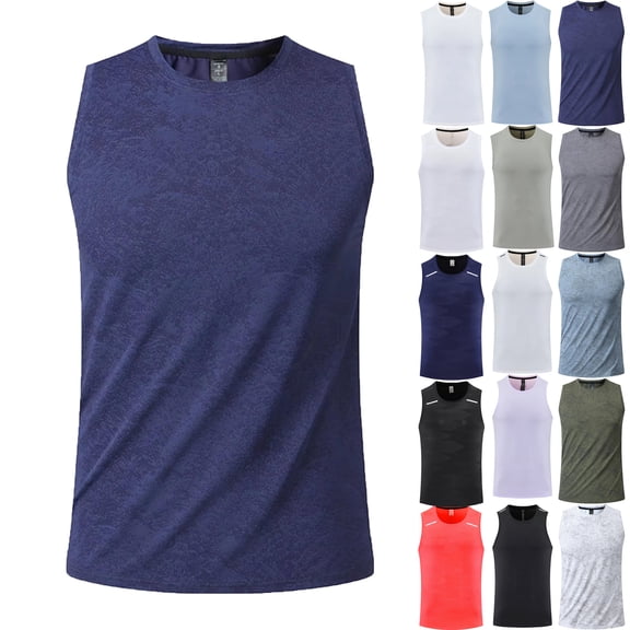 Tank Tops Men Round Neck Solid Color Sports Sleeveless T-Shirt Printed Training Shirt Tank Top Gym Shirts Bodybuilding Fitness Muscle Tee Shirts