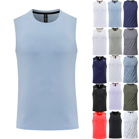 Tank Tops Men Round Neck Solid Color Sports Sleeveless T-Shirt Printed Training Shirt Tank Top Gym Shirts Bodybuilding Fitness Muscle Tee Shirts