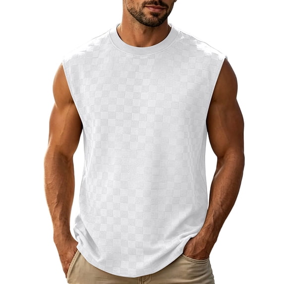 Tank Tops Men Sleeveless Crew Neck Crochet Stitch Loose Hawaiian Beach Shirts Pullover Fathers Gift