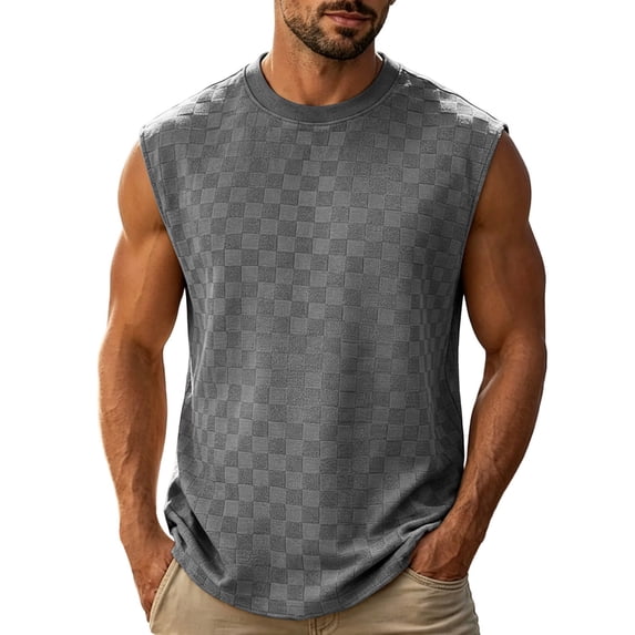 Tank Tops Men Sleeveless Crew Neck Crochet Stitch Loose Hawaiian Beach Shirts Pullover Fathers Gift