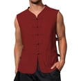 thumbnail image 1 of Tank Tops Men Solid Color Casual Sleeveless V Neck T Shirts Chinese Style Summer Everyday Wear Breathable Vests Red XXXL, 1 of 6