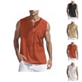 thumbnail image 1 of Tank Tops Men Summer Casual Cotton Linen Lightweight Breathable Lace Up Relaxed Fit Sleeveless Shirt Workout Tanks, 1 of 4