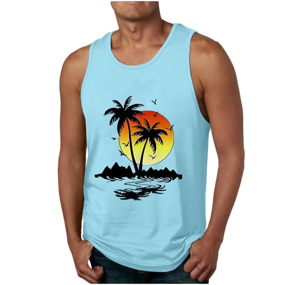 Tank Tops Men Summer Funny Graphi T Shirts Sports Fitness Gym Casual Loose Beach Everyday Wear Lightweight Vest Light Blue XXL