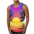 thumbnail image 1 of Tank Tops Men Sunset Palm Tree Print Sleeveless Crew Neck T-Shirts Relaxed Fit Summer Vacation Beach Tee Shirts Big and Tall, 1 of 4
