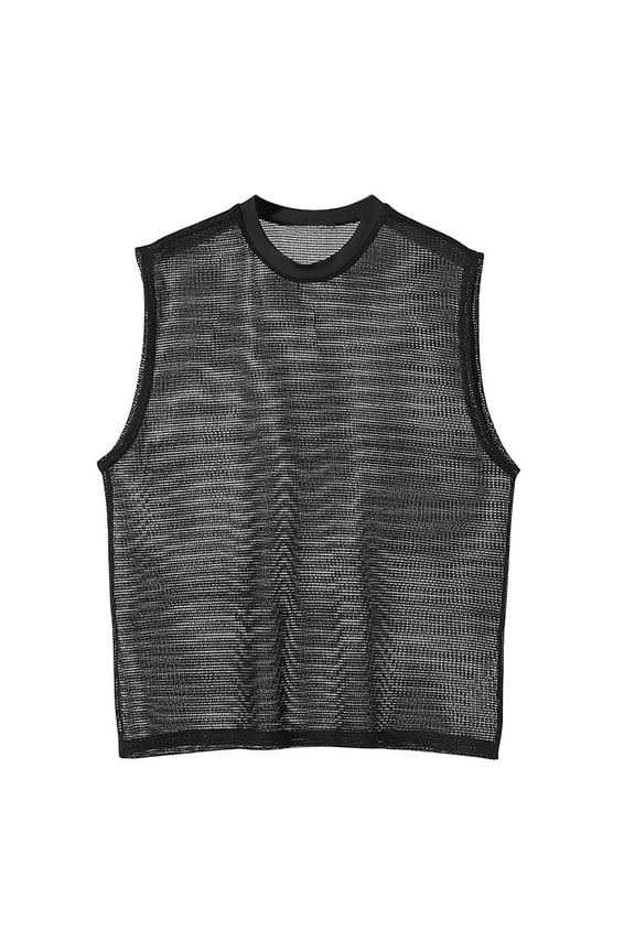 Tank Tops Men Undershirt Mens Tanks Mens Tanks Men's Summer Mesh Round Neck T-Shirt Loose Casual Sleeveless Tank Black XXXL