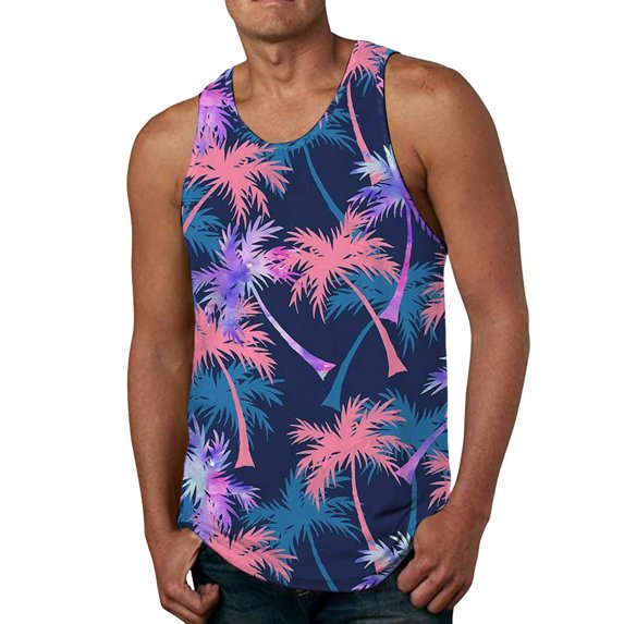 Tank Tops Men Vacation Beach Hawaii Digital Printed Vest Daily Loose Fit Breathable Refreshing Muscle Shirts Sizes XL