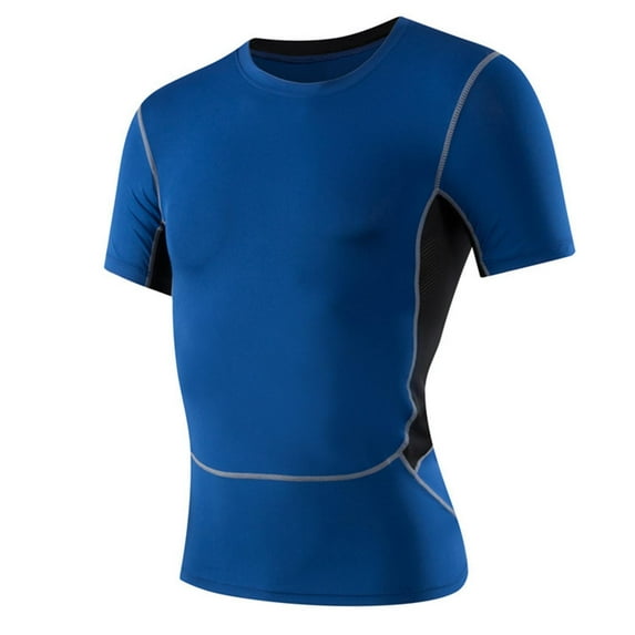 Tank Tops Shirts for Men Solid Color Drying Sport Train Short Sleeved Round Neck Shirt Blue,2XL