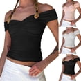 thumbnail image 1 of Tank Tops Summer Tops For Women 2025 Women's Sleeveless Tops Women's Solid Color One-Shoulder Pleated Off-Shoulder Blouses Tank Pink S, 1 of 7