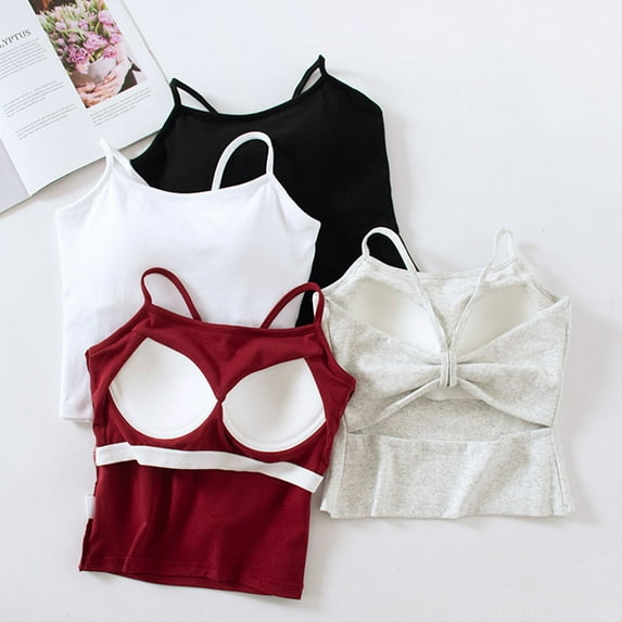Tank Tops Summer Tops for Women 2025 Women's Fit Camisole with Built in Bra Fashion Women's Summer Casual Solid Color Loose V-neck Tank Black S