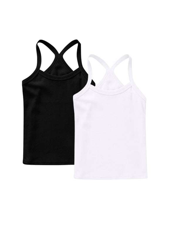 Tank Tops Toddler Girls Summer 2-pack Girls’ Tanks & Camis, Toddler Girls Sleeveless Tank Tops, Racerback Camisole Undershirts Soft Stretch Cotton Spaghetti Strap Cami Shirts New 2-pack-BB 3Y
