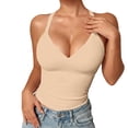 thumbnail image 1 of Tank Tops With Built In Bras Racerback V Neck Sleeveless With Built-in Bra Workout Tops for Women Beige L, 1 of 7