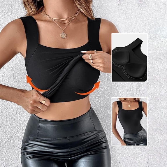 Tank Tops With Built In Bras Womens U Neck Shapewear High Strechy Sleeveless Slim Fit Camisole Workout Tops Black M
