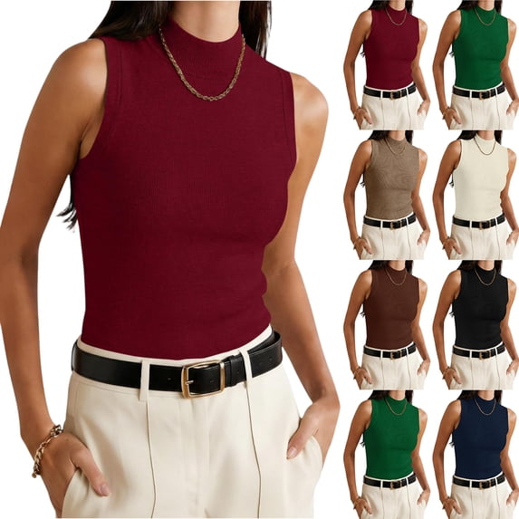 Tank Tops Woman Mock Neck Sleeveless Tops 2026 Summer Turtleneck Business Layer Tees Loose Fit Ribbed Knit Slim Fit Casual Tanks