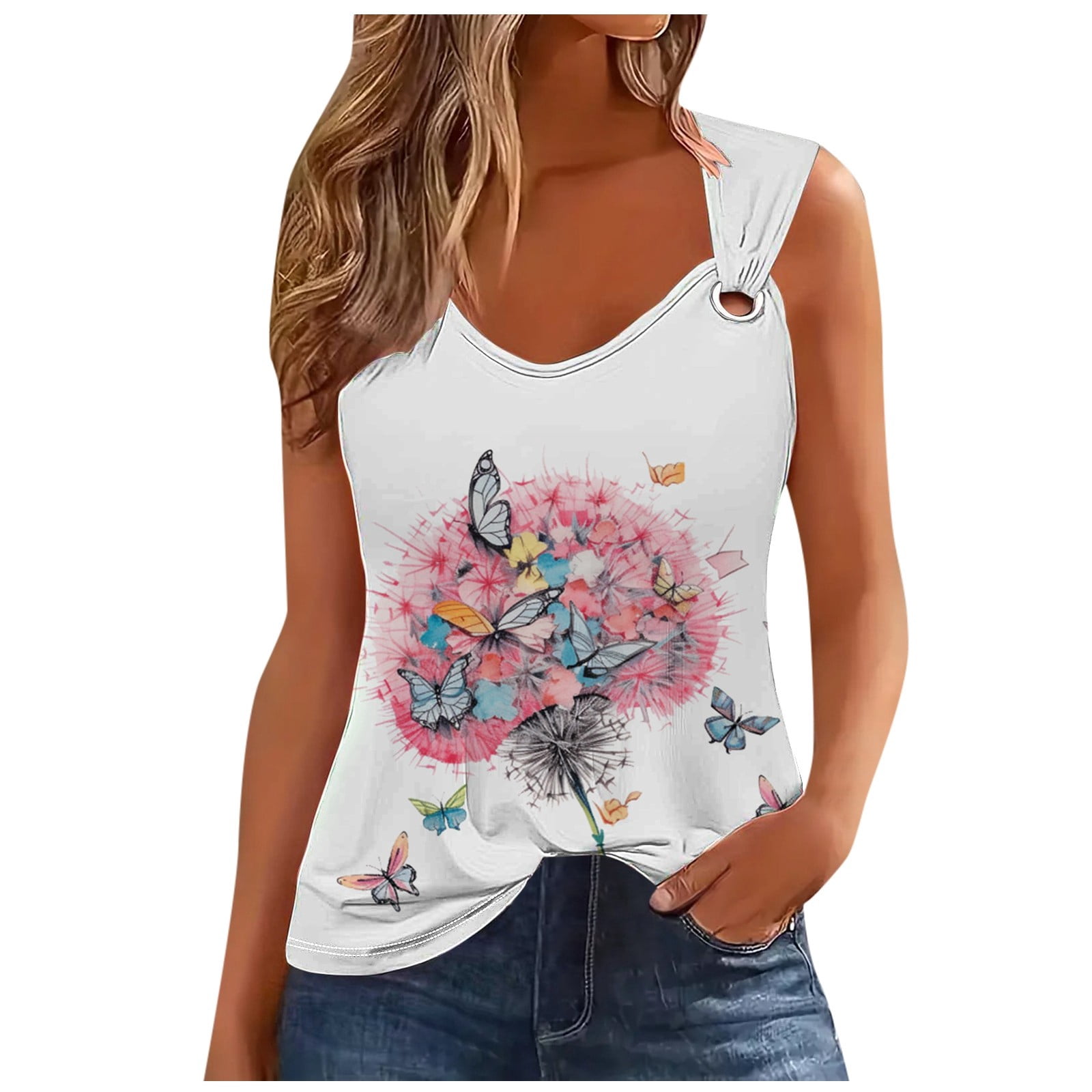 ETCYY Women's Summer Tank Top - Loose Fit Tie-Dye Lace V-Neck Sleeveless Blouse - Casual Cute Tops For 2024