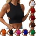 thumbnail image 1 of Tank Tops for Women BWASD Casual Slim Fit Basic Tees Dressy Solid Color Racerback Ribbed Knitted Sleeveless Shirt Fashion Clothes Cute Crop Tops Y2K (Black L), 1 of 7