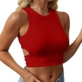 thumbnail image 1 of Tank Tops for Women BWASD Casual Slim Fit Basic Tees Dressy Solid Color Racerback Ribbed Knitted Sleeveless Shirt Fashion Clothes Cute Crop Tops Y2K (Red L), 1 of 6