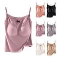 thumbnail image 1 of Tank Tops for Women Built in Bra Backless Basic Double Lined Summer Spaghetti Strap Sleeveless Cami Workout Shirts with Molded Cups and Adjustable Straps Black L, 1 of 8