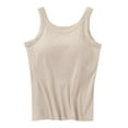 thumbnail image 1 of Tank Tops for Women Built in Bra Womens Clothes Layering Top Going Out Tops Camisole Tops Ribbed Racerback Tank Tops Sleeveless Tops Summer Outfits Solid Color Wide Strap Scoop Neck Tunic Tops Beige, 1 of 3
