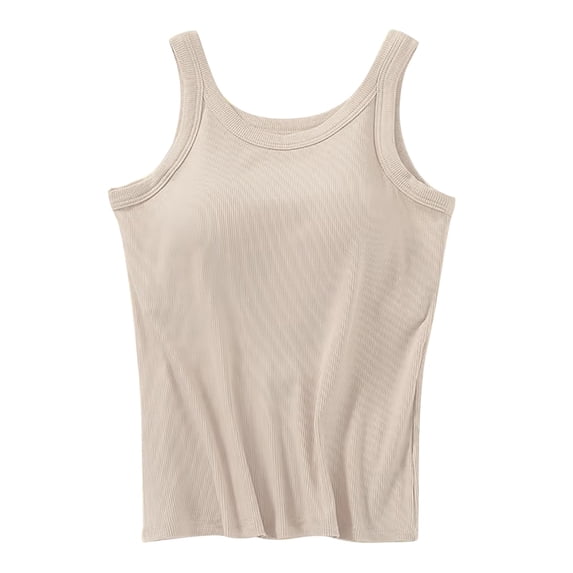 Tank Tops for Women Built in Bra Womens Clothes Layering Top Going Out Tops Camisole Tops Ribbed Racerback Tank Tops Sleeveless Tops Summer Outfits Solid Color Wide Strap Scoop Neck Tunic Tops Beige