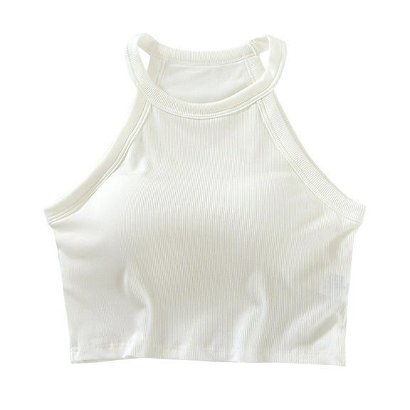 Tank Tops for Women,Built-In Bra Camisole Tank Top with Removable Pads and Matching Shorts Comfortable Seamless Layering Vest,Camisole Tops for Women,White,M