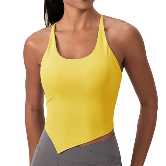 Xijirk Tank Tops Butterluxe Y Back Longline Sports Bra with Spaghetti Straps Racerback Padded Yoga Workout Crop Tank Top for Fitness Camisole Tops for Women,Yellow,M