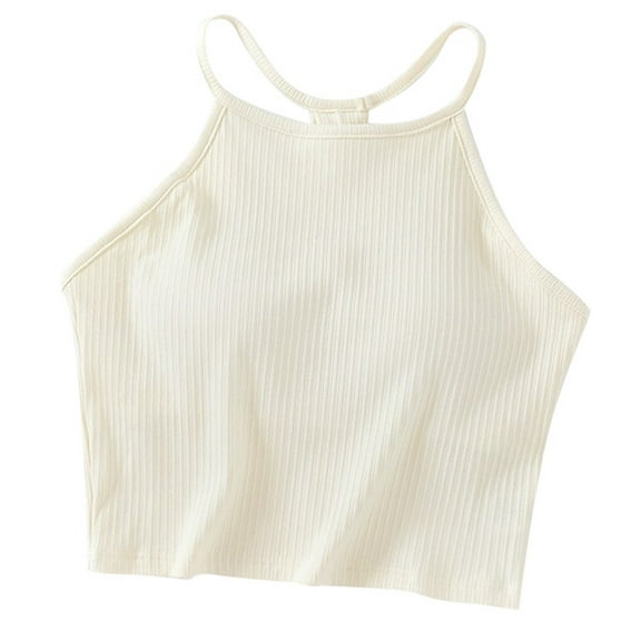 Tank Tops for Women Camisole Solid Color Threaded Chest Pad With Navel Strap Hanging Neck With Bra Thin Shoulder Strap Cup Cup Integrated Sports Sleeveless Basic Casual Undershirt