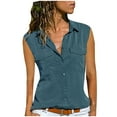 thumbnail image 1 of Tank Tops for Women Casual Summer, Womens Summer Tops 2023 Trendy Casual Workout Blouses Sleeveless Button Down Tshirts Solid Color Lapel Tank Tops Blusas de Verano Para Mujer, 1 of 6